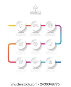 Plantilla de presentación de negocios de infografía vectorial con interconexión circular con 9 opciones.