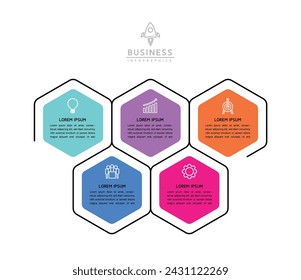 Plantilla de presentación de negocios de infografía vectorial conectada con 5 opciones