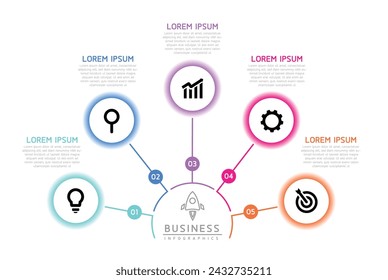 Vector infographic business presentation template with circular interconnection with 5 options.