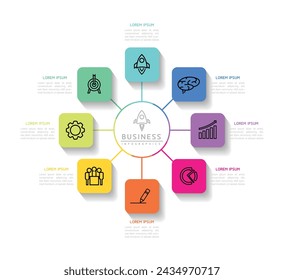 Plantilla de presentación de negocios de infografía vectorial conectada con 8 opciones