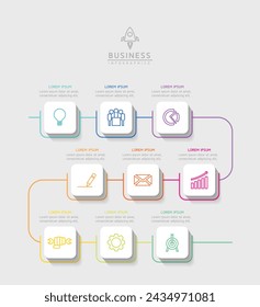 Vector infographic business presentation template connected with 9 options