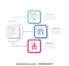 Plantilla de presentación de negocios de infografía vectorial conectada con 3 opciones