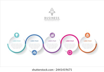 Vector infographic business presentation template with circular interconnection with 5 options.