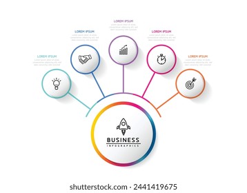 Vector infographic business presentation template with circular interconnection with 5 options.