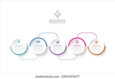 Vector infographic business presentation template with circular interconnection with 5 options.