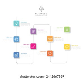 Plantilla de presentación de negocios de infografía vectorial conectada con 9 opciones