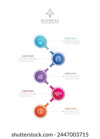 Vector infographic business presentation template with circular interconnection with 5 options.