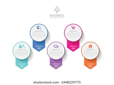 Vector infographic business presentation template with circular interconnection with 5 options.