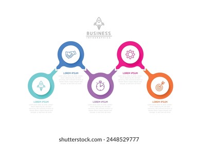 Vector infographic business presentation template with circular interconnection with 5 options.