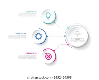 Vector infographic business presentation template with circular interconnection with 3 options.