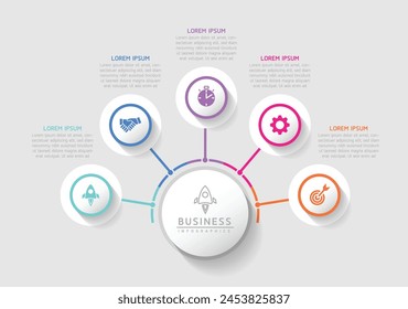 Vector infographic business presentation template with circular interconnection with 5 options.