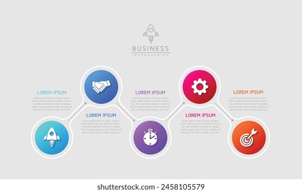 Vector infographic business presentation template with circular interconnection with 5 options.