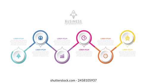 Vector infographic business presentation template with circular interconnection with 6 options.