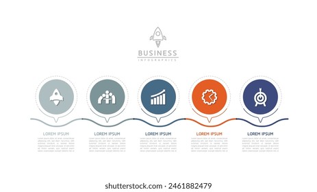 Vector infographic business presentation template with circular interconnection with 5 options.