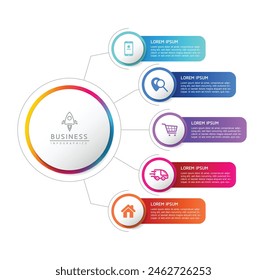Plantilla de presentación de negocios con infografía de Vector con interconexión circular con 5 opciones.