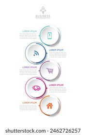 Vector infographic business presentation template with circular interconnection with 5 options.