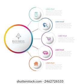 Vector infographic business presentation template with circular interconnection with 5 options.
