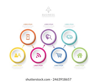 Vector infográfico Plantilla de presentación de negocios con interconexión circular con 7 opciones.