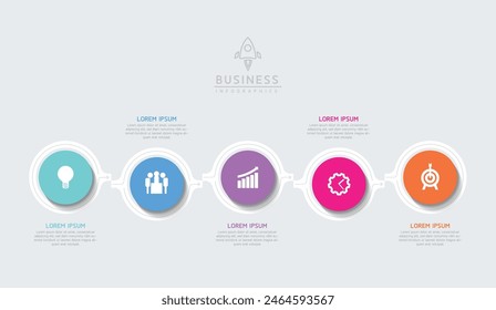 Vector infographic business presentation template with circular interconnection with 5 options.