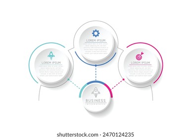 Vector infographic business presentation template with circular interconnection with 3 options.