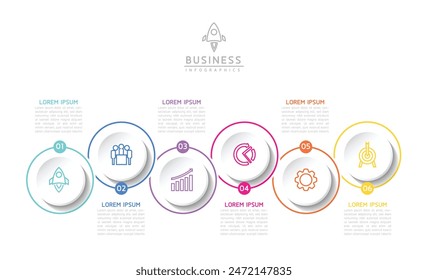 Vector infographic business presentation template with circular interconnection with 6 options.