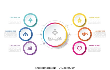 Vector infográfico Plantilla de presentación empresarial con interconexión circular con 6 opciones.