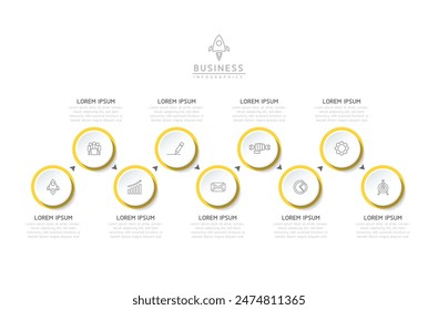 Vektorgrafik Infografik Business Presentation Vorlage mit zirkulärer Verbindung mit 9 Optionen.
