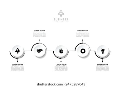 Vector infographic business presentation template with circular interconnection with 5 options.