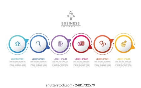 Vector infographic business presentation template with circular interconnection with 6 options.