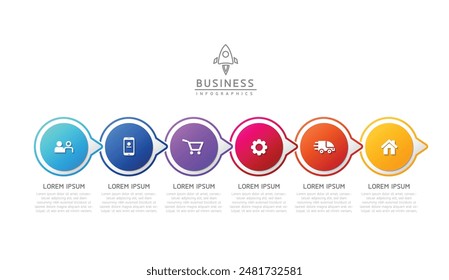 Vector infographic business presentation template with circular interconnection with 6 options.
