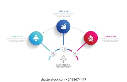 Vector infographic business presentation template with circular interconnection with 3 options.