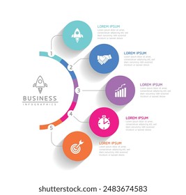 Vector infographic business presentation template with circular interconnection with 5 options.