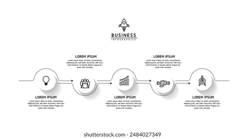 Vector infographic business presentation template with circular interconnection with 5 options.