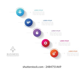 Vector infographic business presentation template with circular interconnection with 5 options.