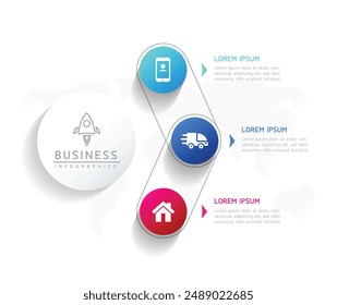 Vector infographic business presentation template with circular interconnection with 3 options.