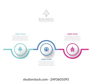 Vector infographic business presentation template with circular interconnection with 3 options.