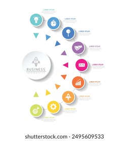 Vector infographic business presentation template with circular interconnection with 9 options.