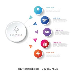 Vector infographic business presentation template with circular interconnection with 5 options.