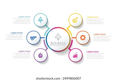 Vector infographic business presentation template with circular interconnection with 6 options.