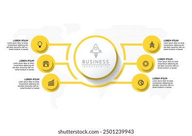 Vector infographic business presentation template with circular interconnection with 6 options.