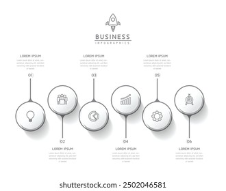 Vector infographic business presentation template with circular interconnection with 6 options.
