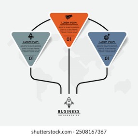 Modelo de apresentação de negócios infográfico de vetor conectado com 3 opções