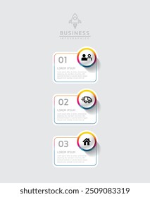 Modelo de apresentação de negócios infográfico vetorial com interconexão circular com 3 opções.