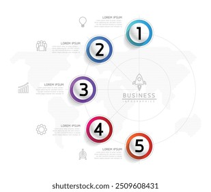 Vector infographic business presentation template with circular interconnection with 5 options.