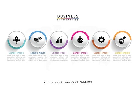 Vector infographic business presentation template with circular interconnection with 6 options.