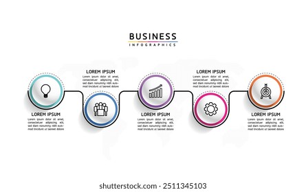 Vector infographic business presentation template with circular interconnection with 5 options.