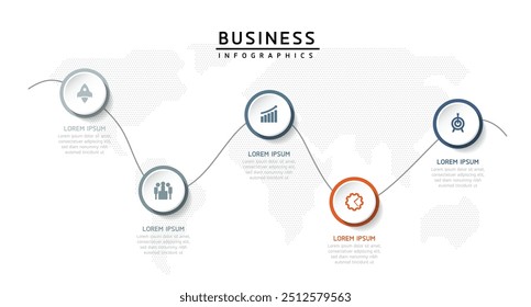 Vector infographic business presentation template with circular interconnection with 5 options.