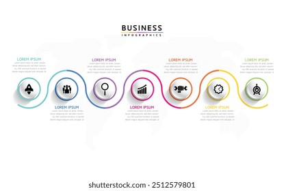 Vector infographic business presentation template with circular interconnection with 7 options.