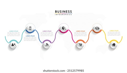 Modelo de apresentação de negócios infográfico vetorial com interconexão circular com 7 opções.