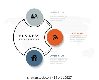 Vector infographic business presentation template with circular interconnection with 3 options.